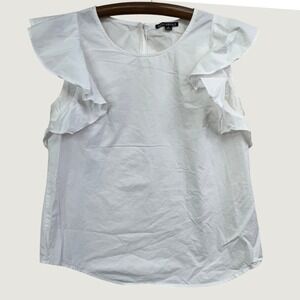 J.Crew Mercantile Flutter Ruffle Sleeve Blouse 4 White Cotton Minimalist Top